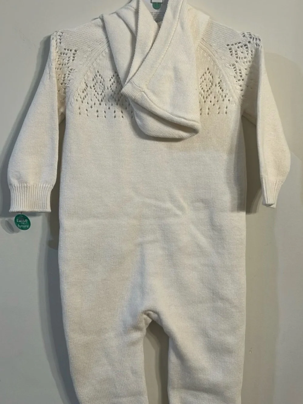 Carter's “Little Planet” Cream Hooded Knit Cardigan with Eyelet Diamond Pattern